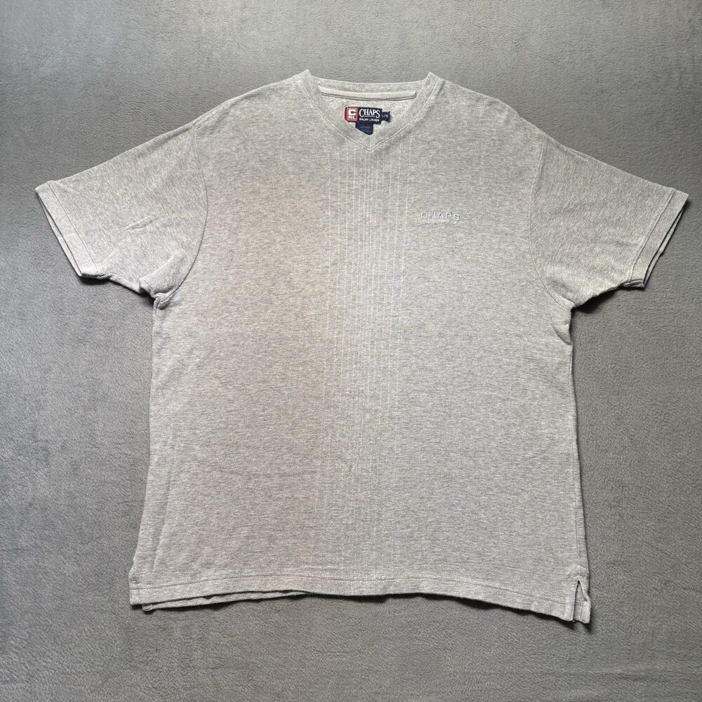 Chaps Ralph Lauren Mens Large Regular Fit T Shirt Gray Waffle Knit Logo EUC